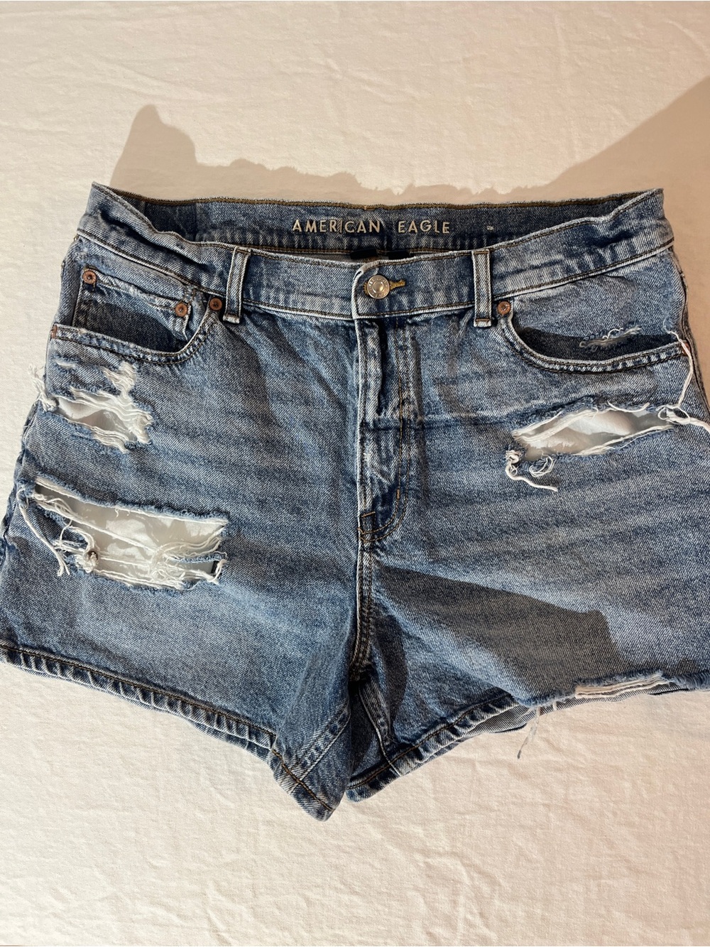 American Eagle Light Blue Distressed High-Rise Denim Shorts Summer Sale!